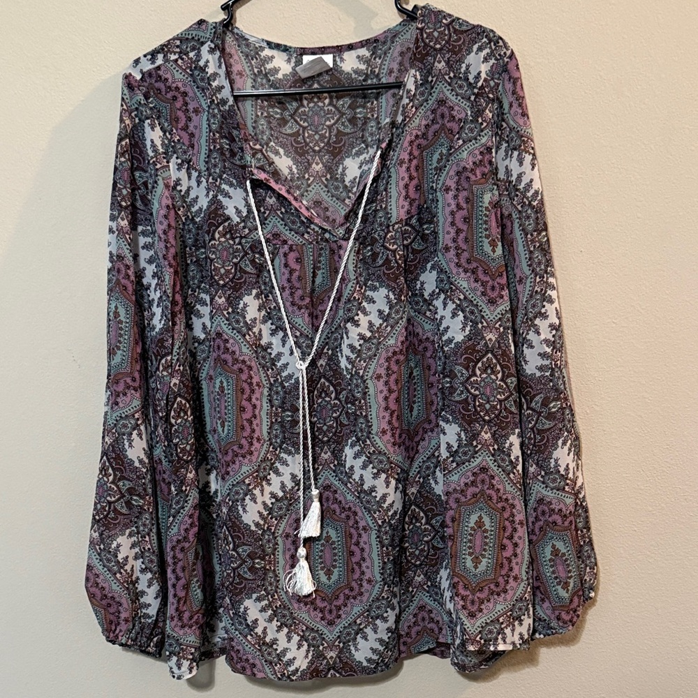 Wrangler Paisley V-Neck Blouse in Purple and Teal